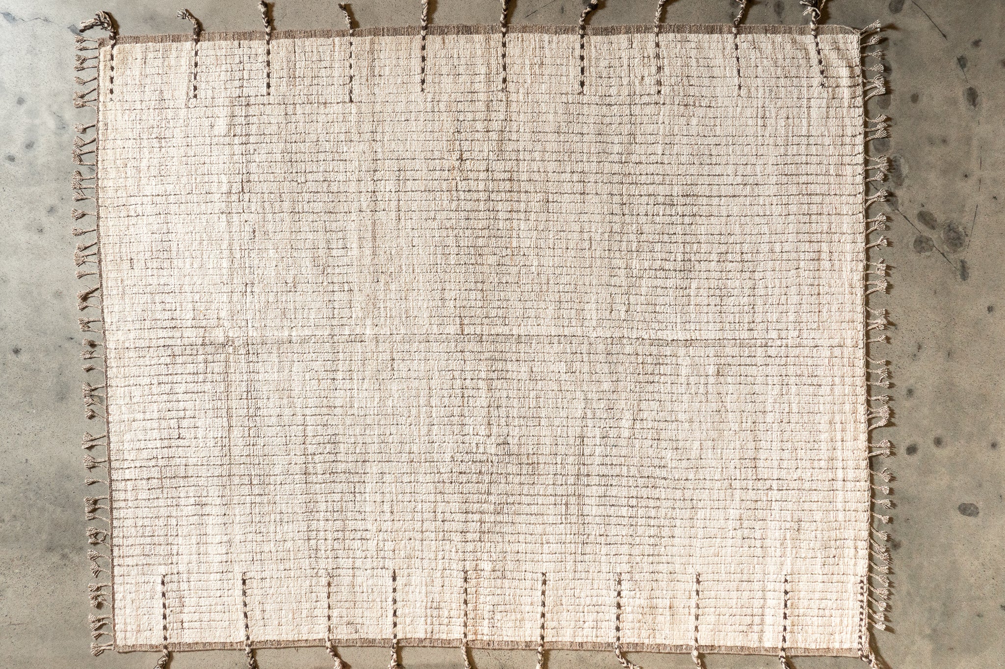 Tapis afghan beige naturel et marron 100% laine - 242cm x 298cm