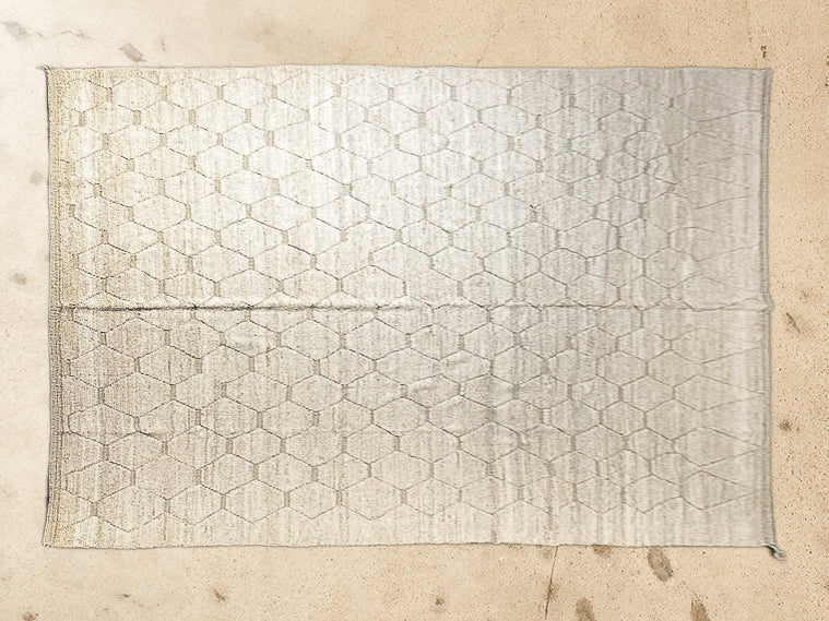 Tapis afghan blanc cassé damier 100% laine - 302cm x 397cm