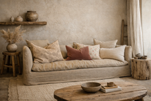 Canapé Boho 220 x P97 x H80 cm - Toile de Lin Vintage - Havane
