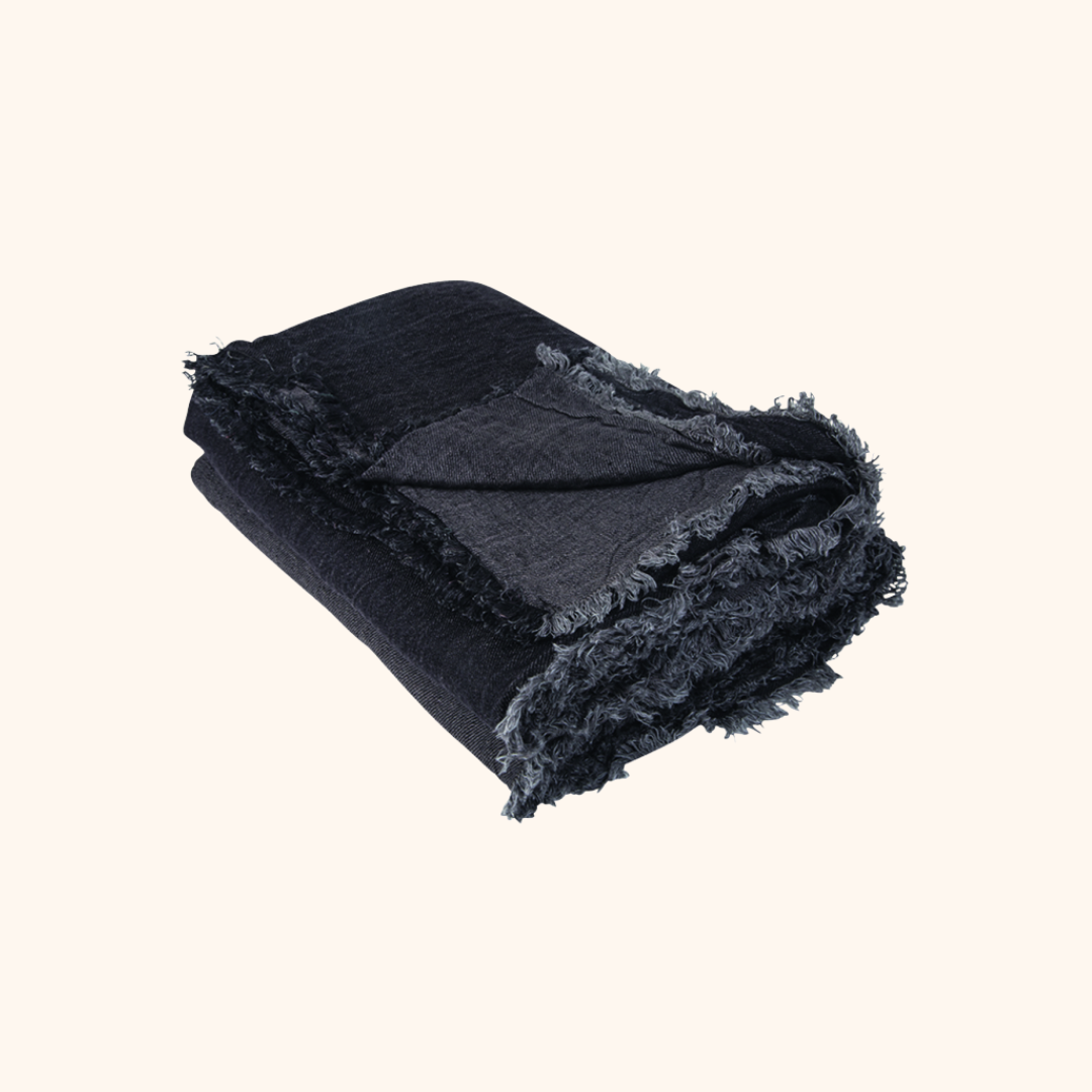 Vice Versa Fringed Washed Linen Crinkled Throw