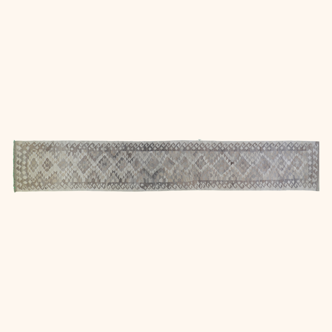 Tapis kilim MAIMANA, laine noué main, 80cm x 497cm