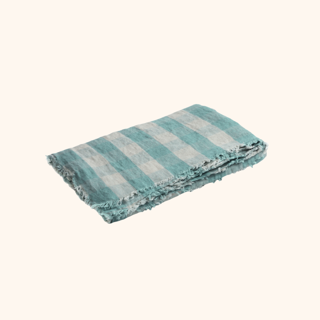 Vice Versa Fringed Washed Linen Gingham Cottage Throw
