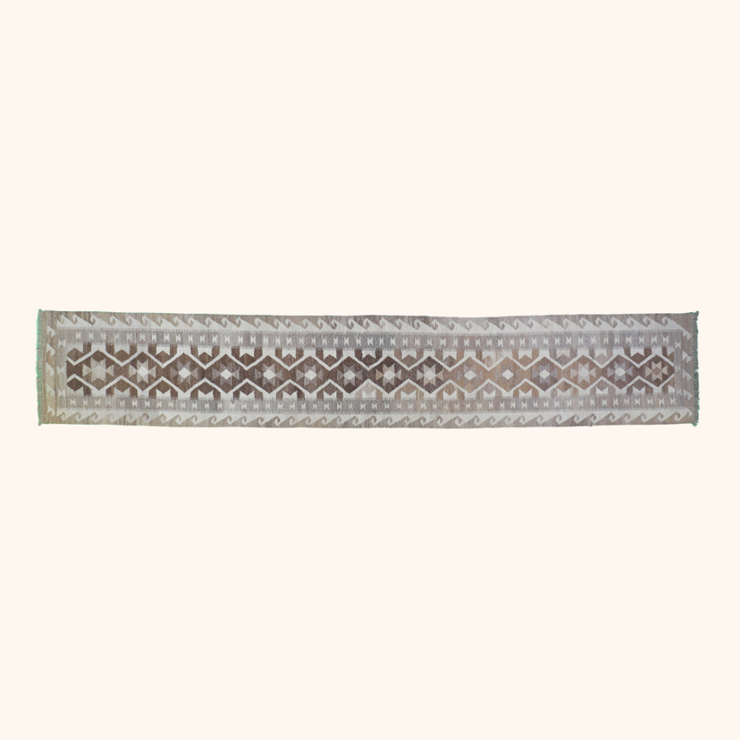 Tapis kilim MAIMANA, laine noué main, 85cm x 500cm