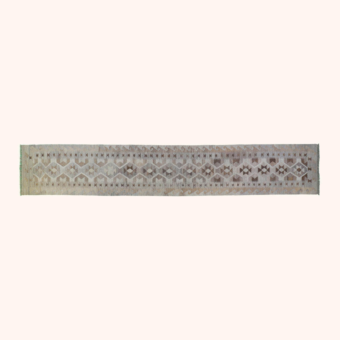 Tapis kilim MAIMANA, laine noué main, 85cm x 498cm