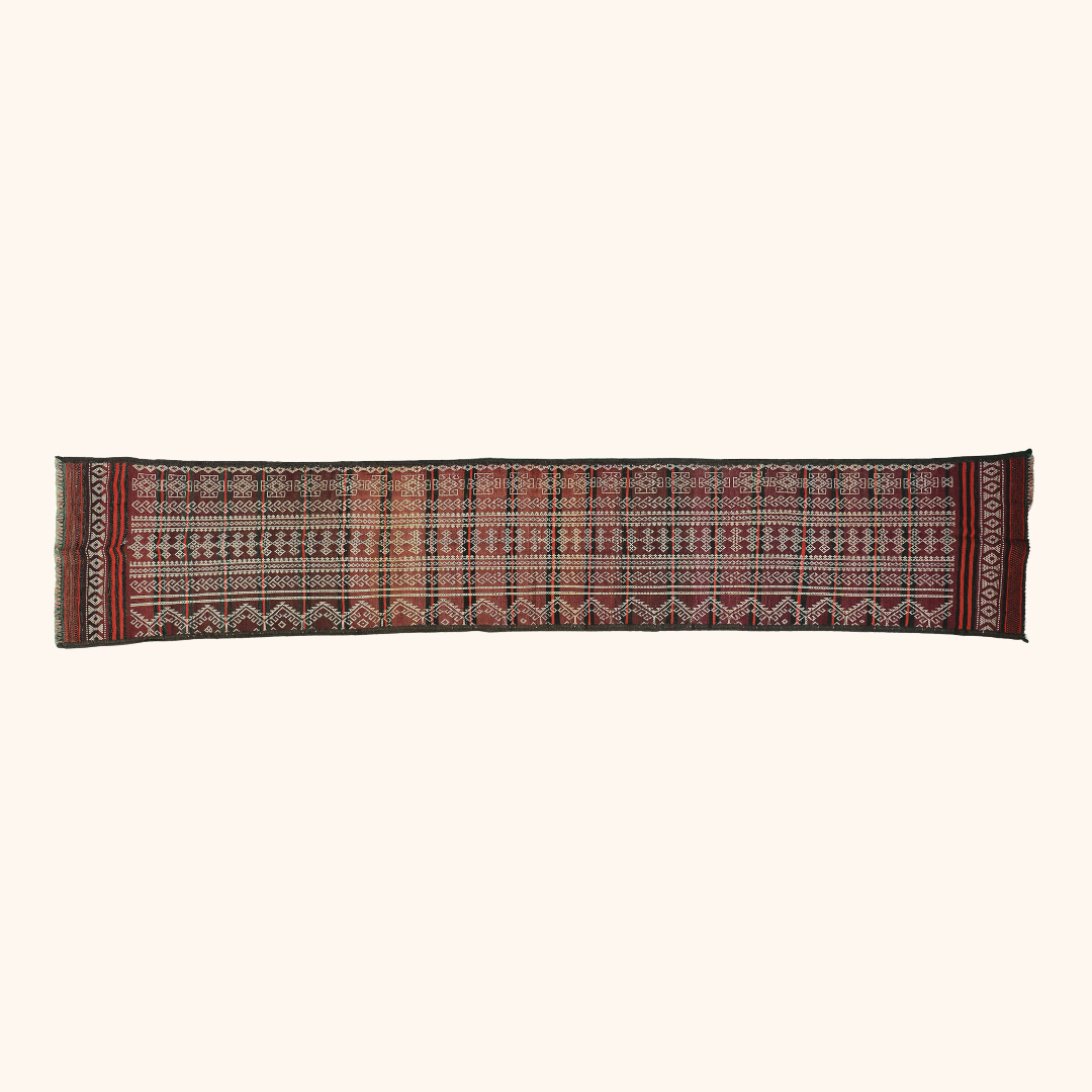 Tapis kilim QALAI, laine noué main, 63cm x 357cm