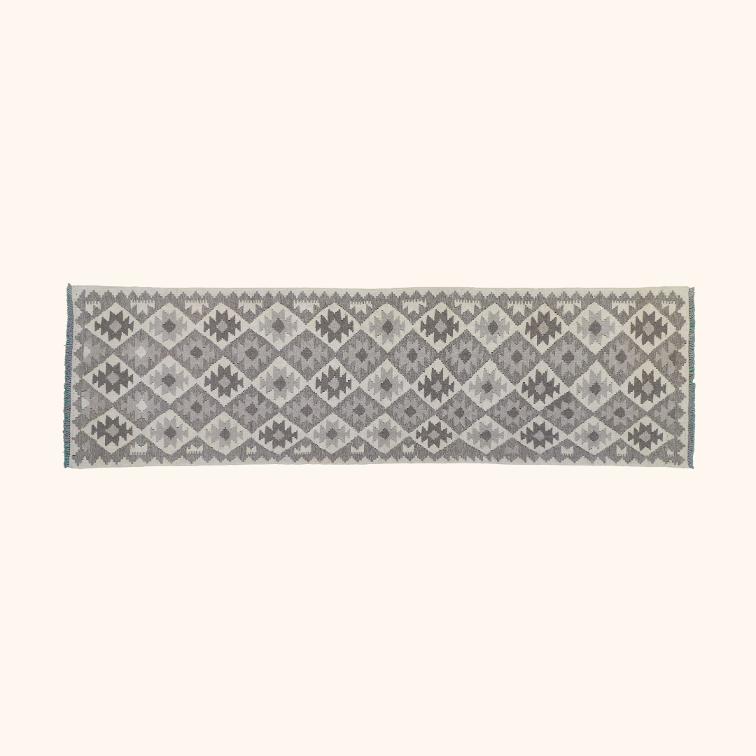 Tapis kilim MAIMANA, laine noué main, 84cm x 290cm