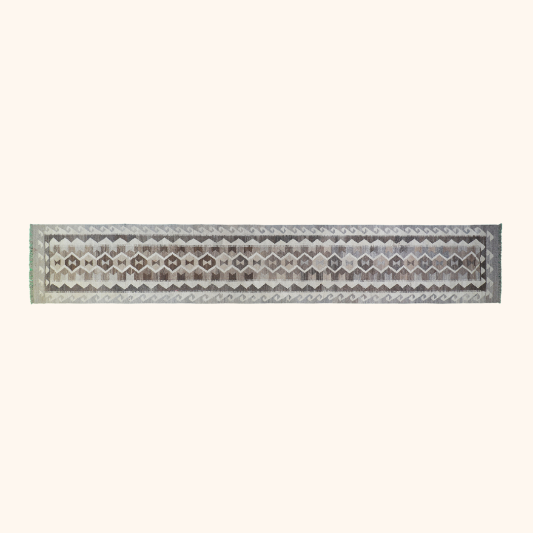 Tapis kilim MAIMANA, laine noué main, 84cm x 500cm