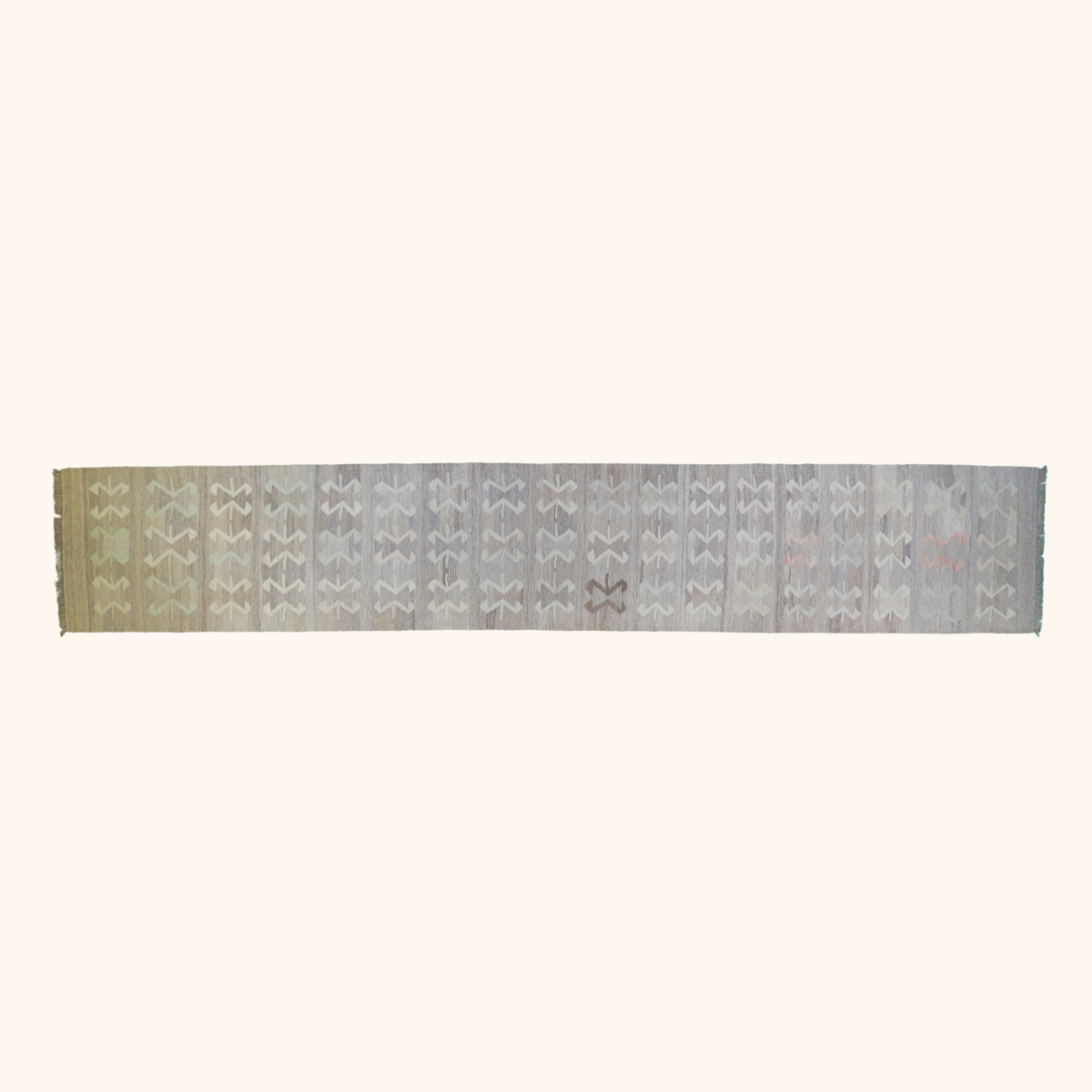 Tapis kilim naturel, laine noué main, 86cm x 501cm