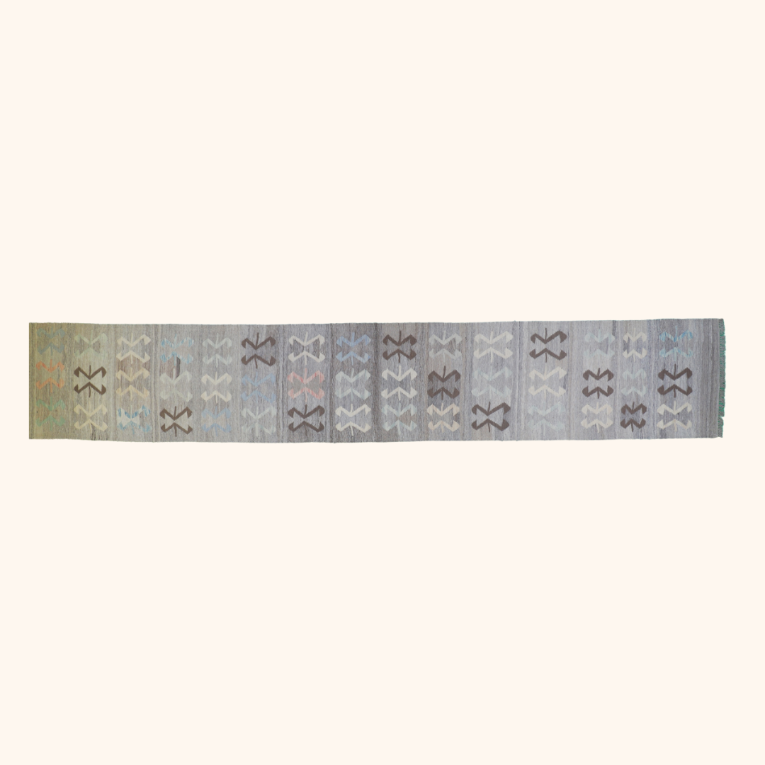 Tapis kilim naturel, laine noué main, 85cm x 500cm