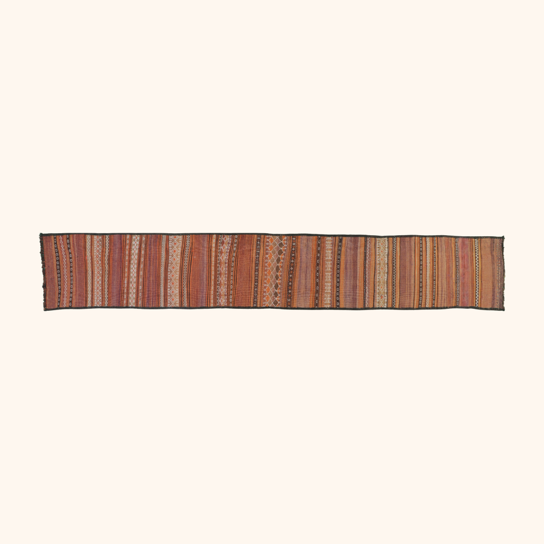 Tapis kilim QALAI, laine noué main, 60cm x 397cm