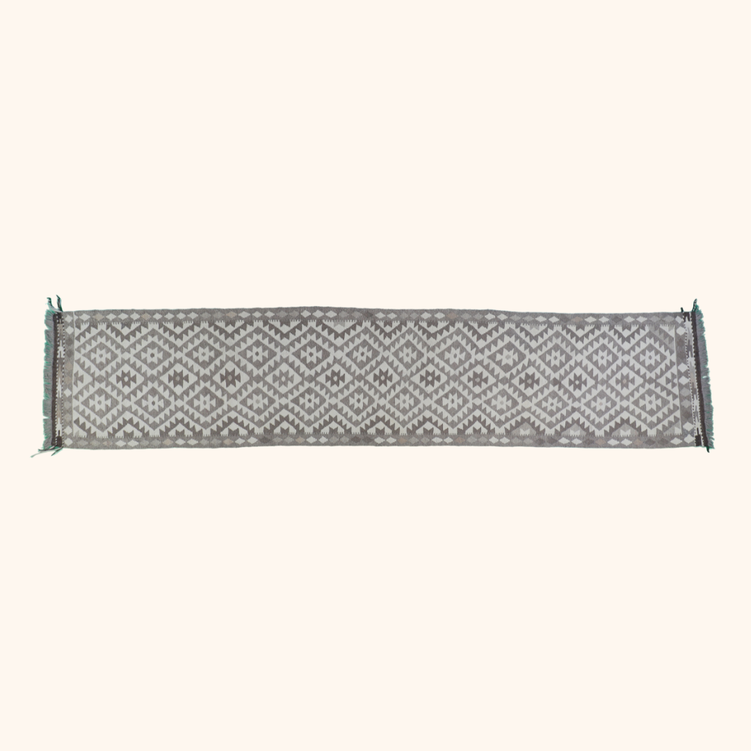 Tapis kilim MAIMANA, laine noué main, 84cm x 400cm
