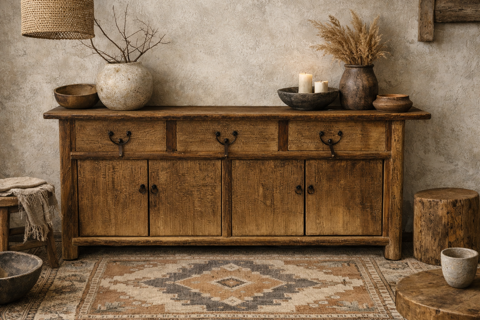 Commode ancienne du Shaanxi à 4 portes, ferrures anciennes, XVIIIe siècle, 198 x 47 x H85 cm