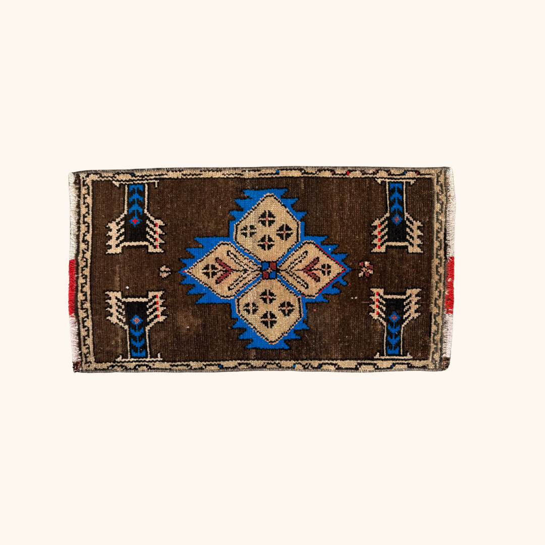 Tapis Yastik vintage , 100% laine noué main, 80cm x 42cm, 2'-7'' x 1'-6''