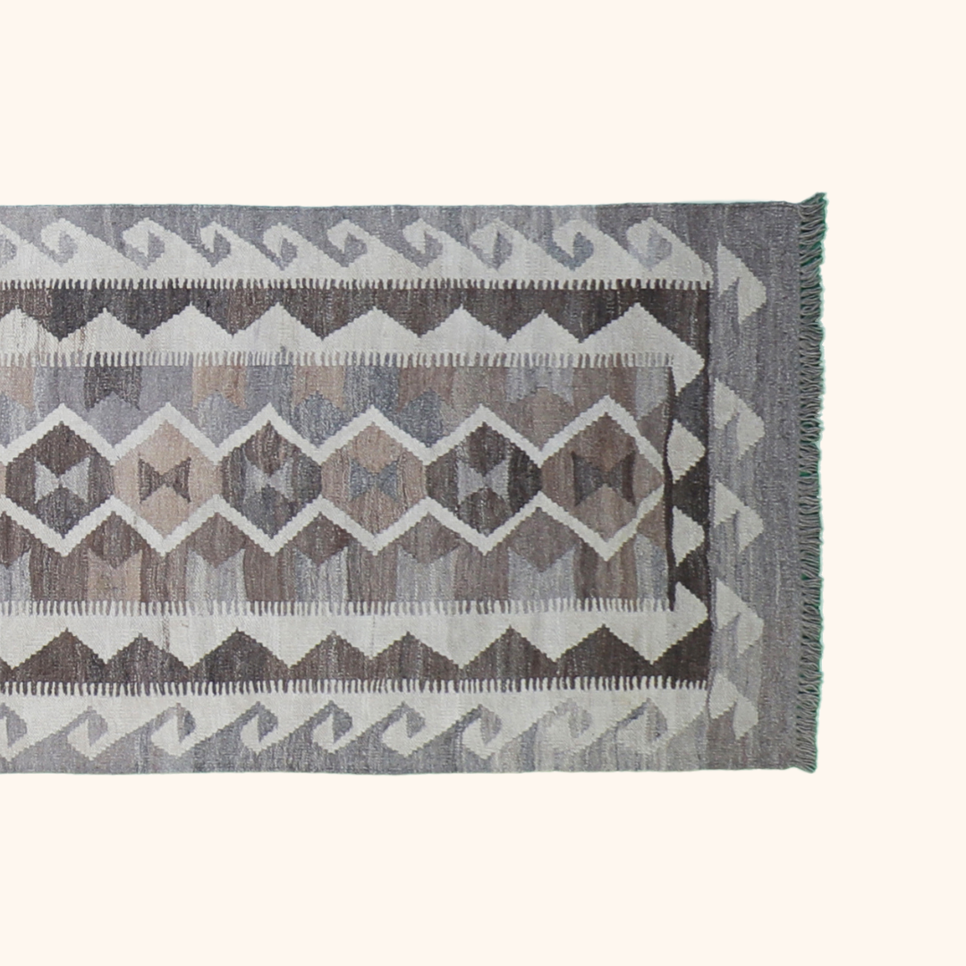 Tapis kilim MAIMANA, laine noué main, 84cm x 500cm