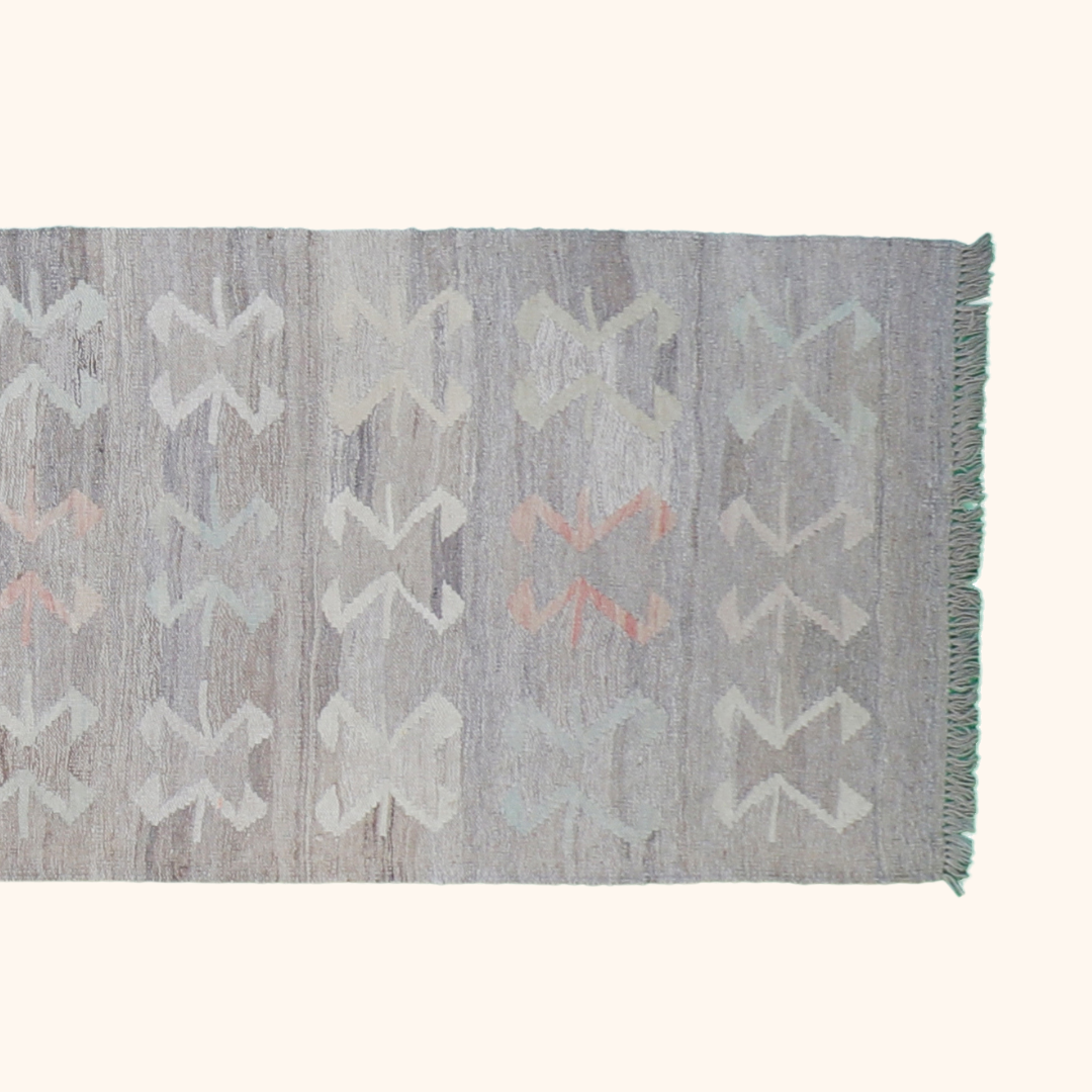 Tapis kilim naturel, laine noué main, 86cm x 501cm