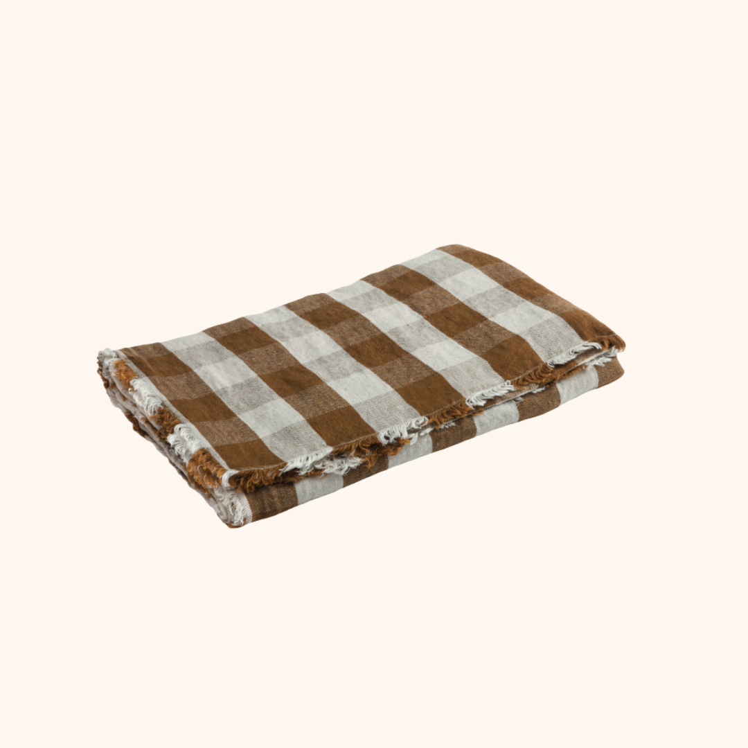 Vice Versa Fringed Washed Linen Gingham Cottage Throw