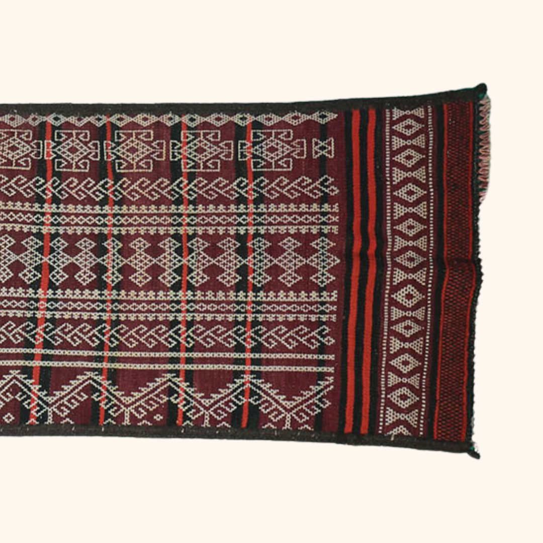 Tapis kilim QALAI, laine noué main, 63cm x 357cm