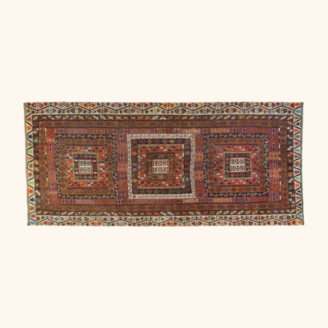 Tapis kilim ancien SARIZ, laine noué main, 178cm x 398cm