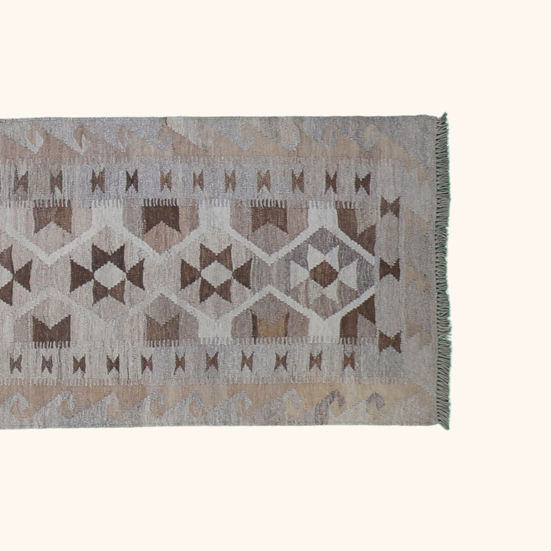 Tapis kilim MAIMANA, laine noué main, 85cm x 498cm
