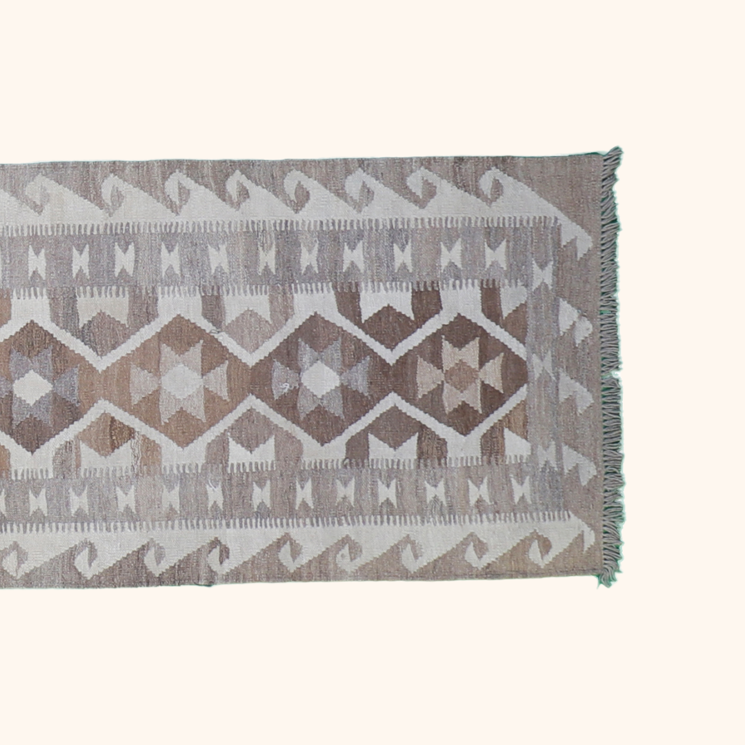 Tapis kilim MAIMANA, laine noué main, 85cm x 500cm