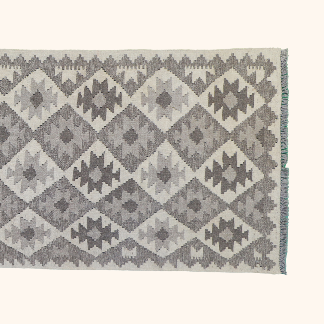 Tapis kilim MAIMANA, laine noué main, 84cm x 290cm