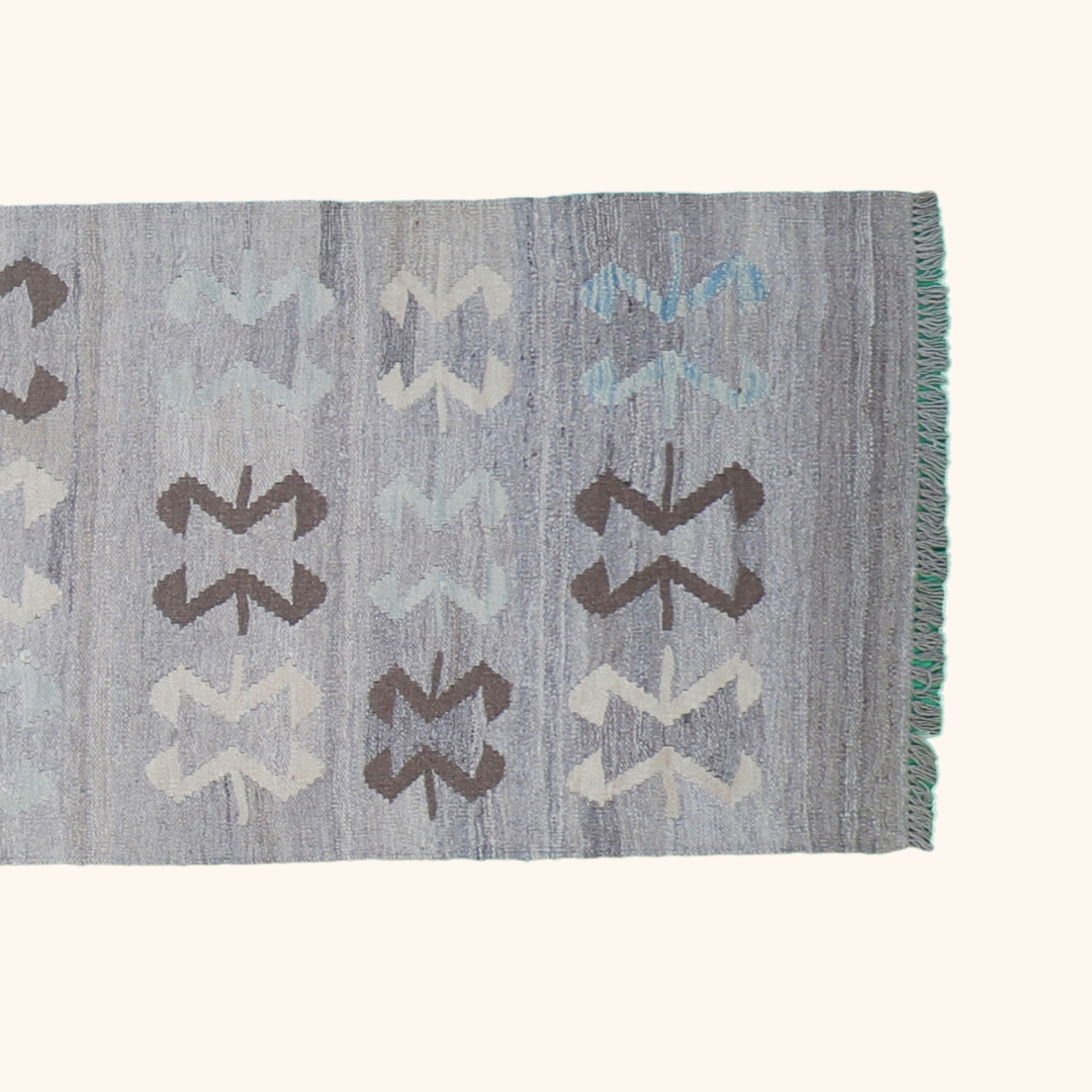Tapis kilim naturel, laine noué main, 85cm x 500cm