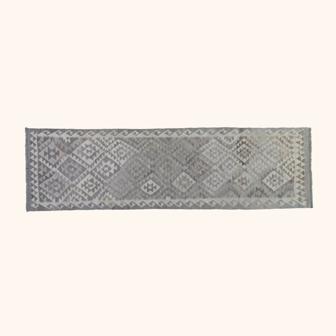 Tapis kilim MAIMANA, laine noué main, 82cm x 287cm