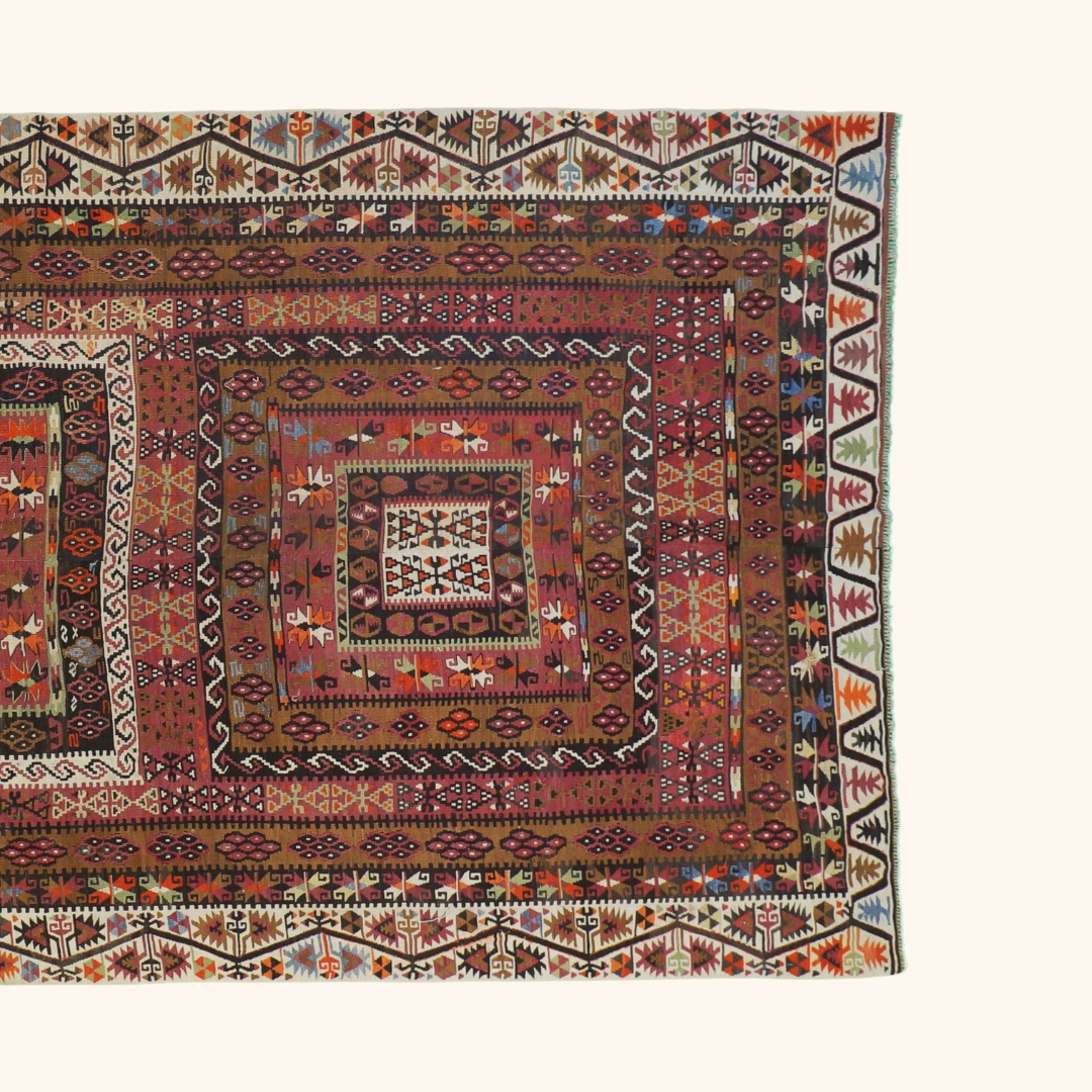Tapis kilim ancien SARIZ, laine noué main, 178cm x 398cm