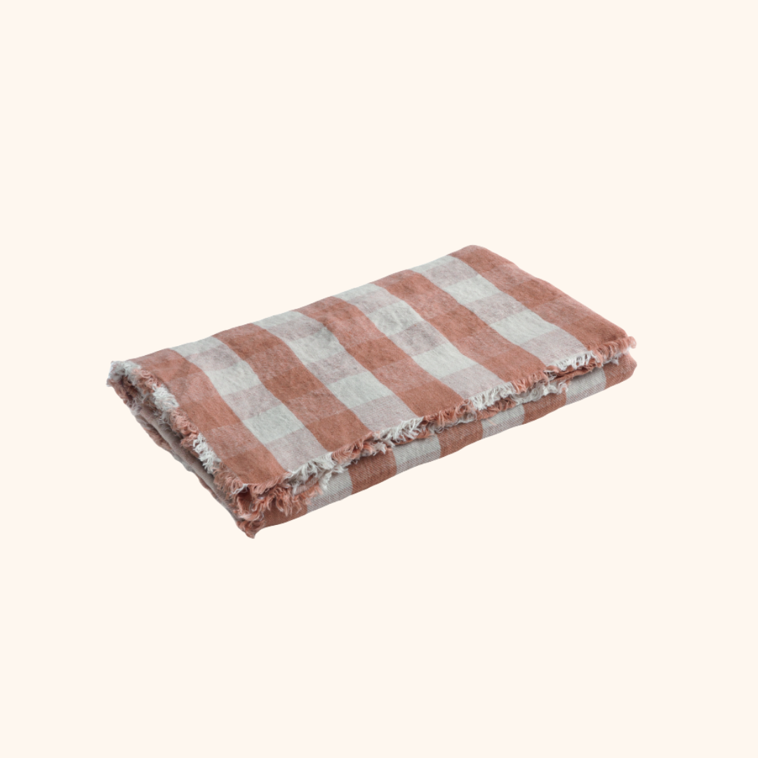 Vice Versa Fringed Washed Linen Gingham Cottage Throw
