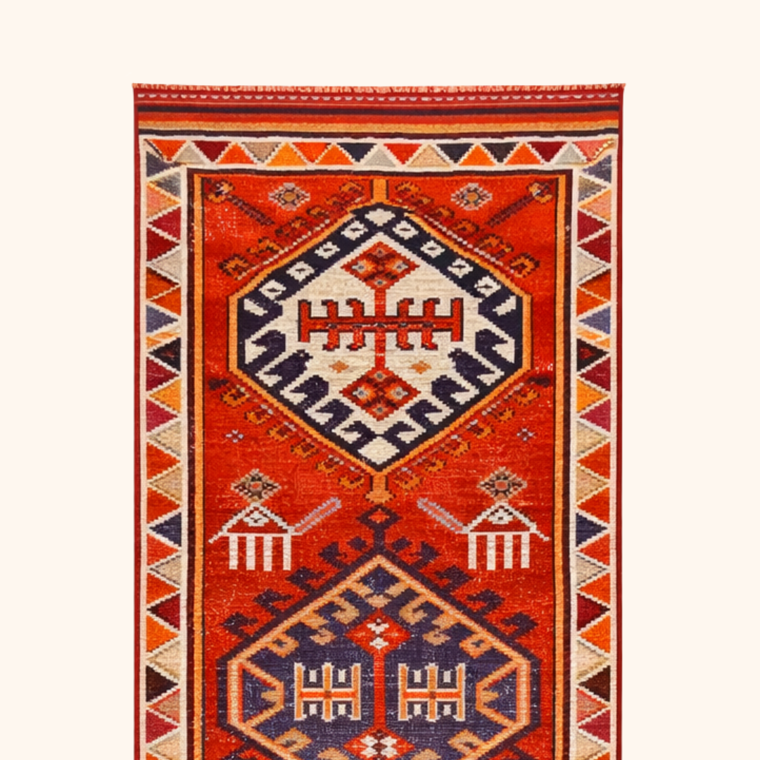 Tapis herki, noué à la main 390 x 90 cm