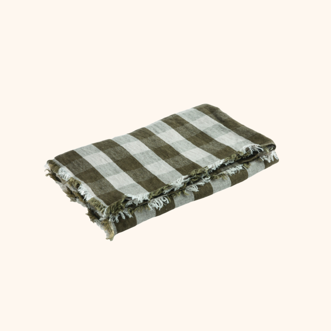 Vice Versa Fringed Washed Linen Gingham Cottage Throw