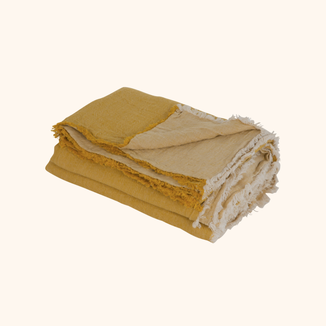 Vice Versa Fringed Washed Linen Crinkled Throw