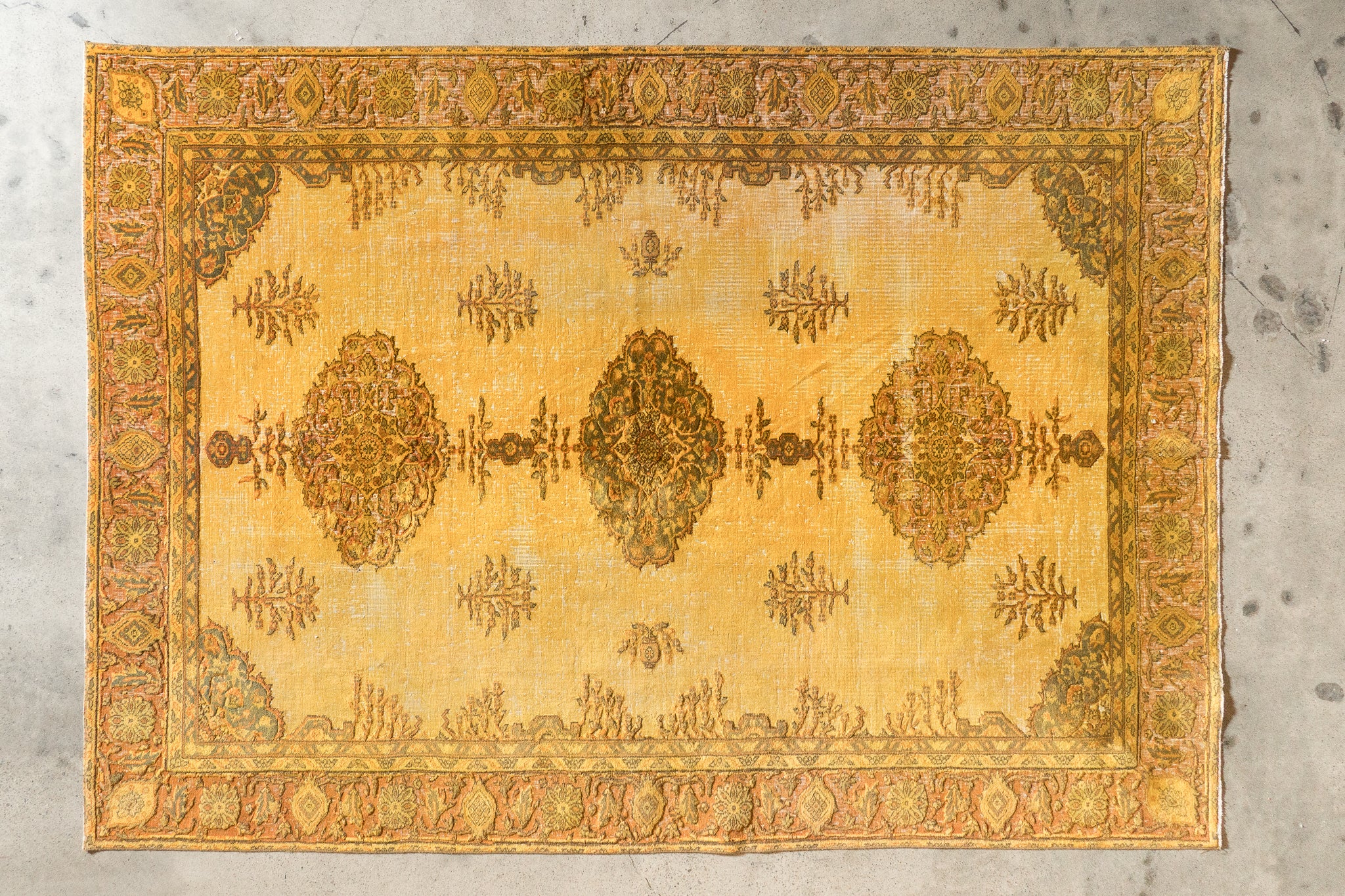 Tapis Taban vintage en coton jaune et ocre - 231cm x 317cm