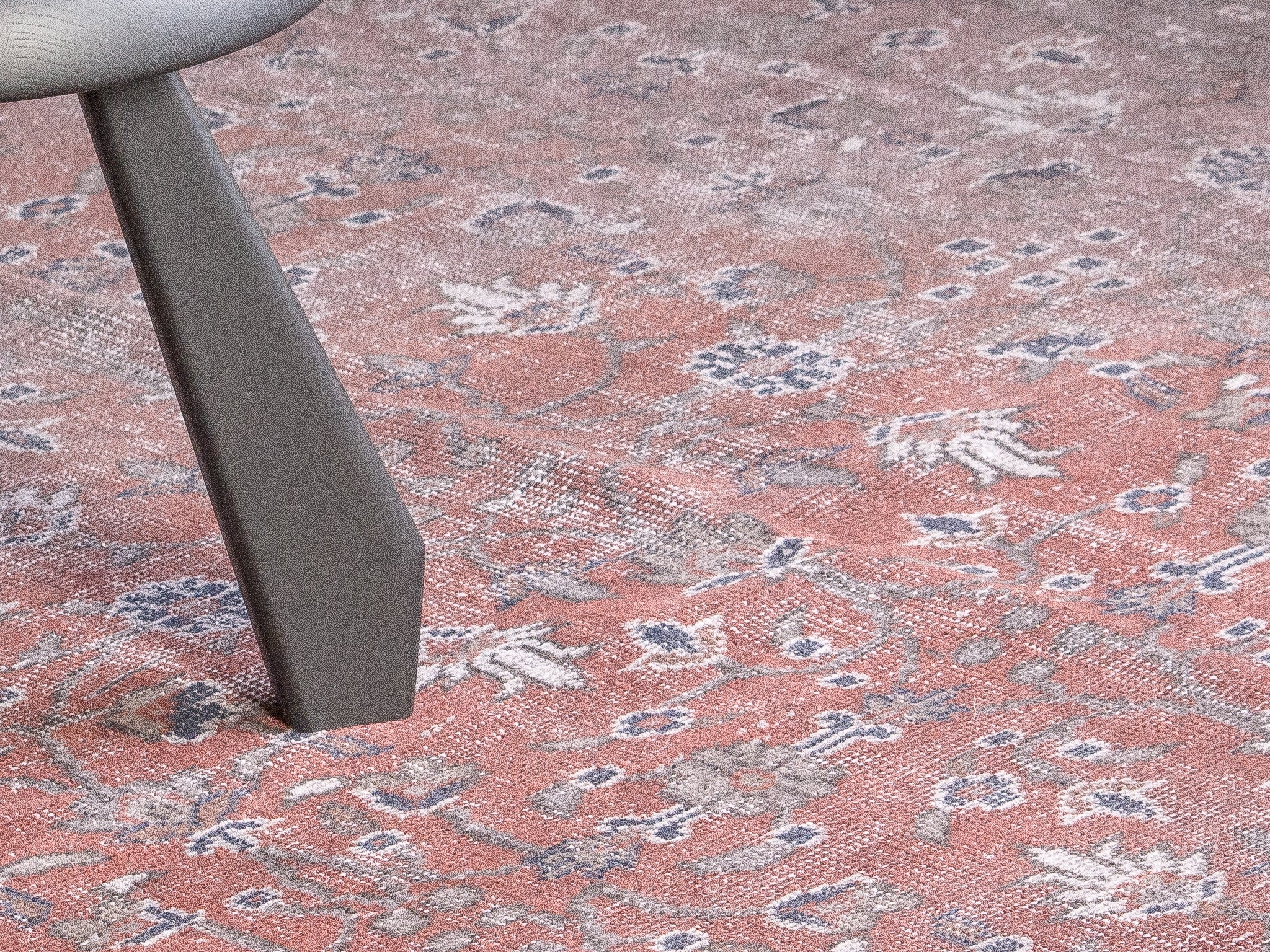Vintage burgundy and black wool rug with cotton weave