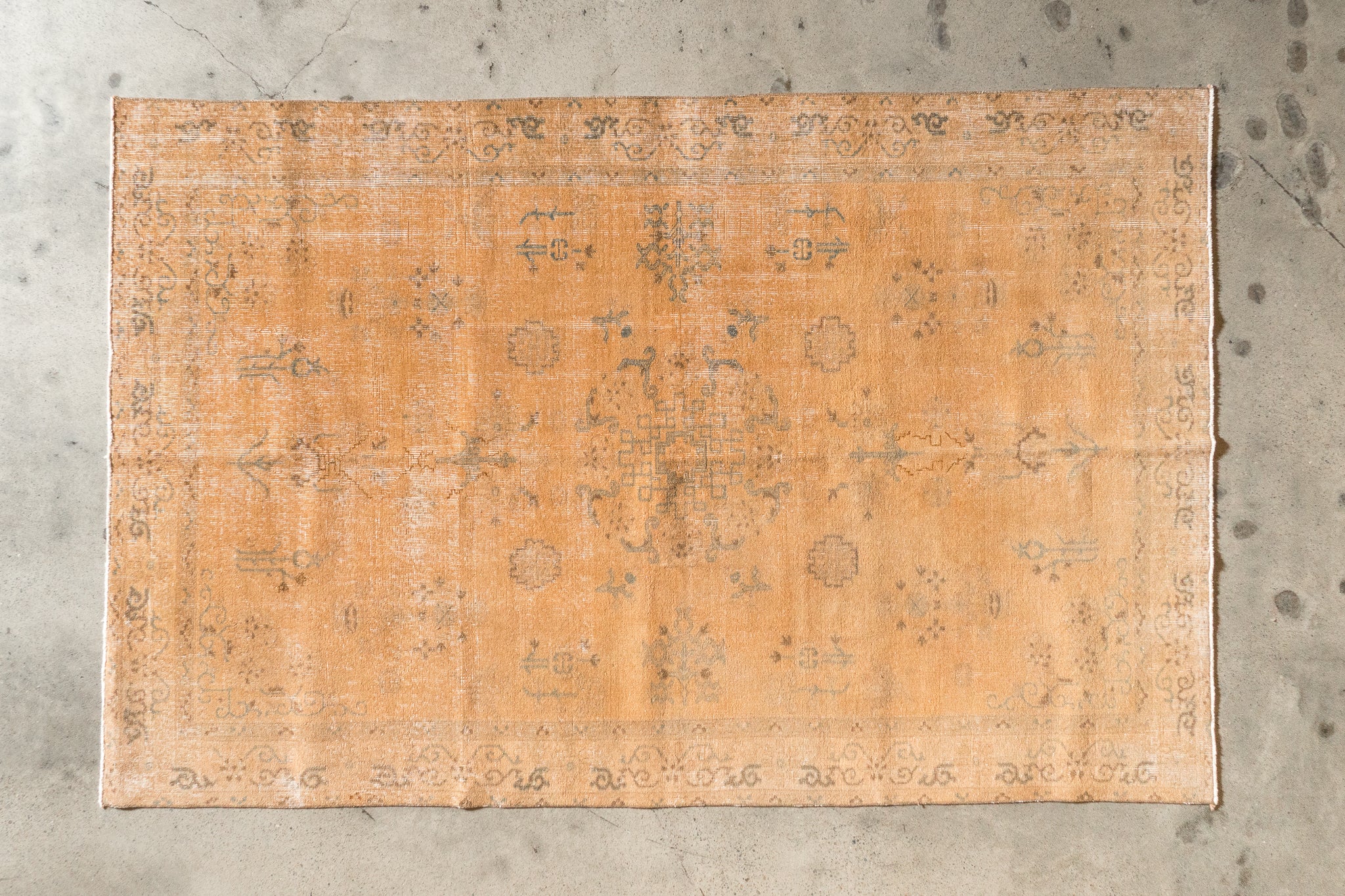Vintage light orange brown wool rug with cotton weave