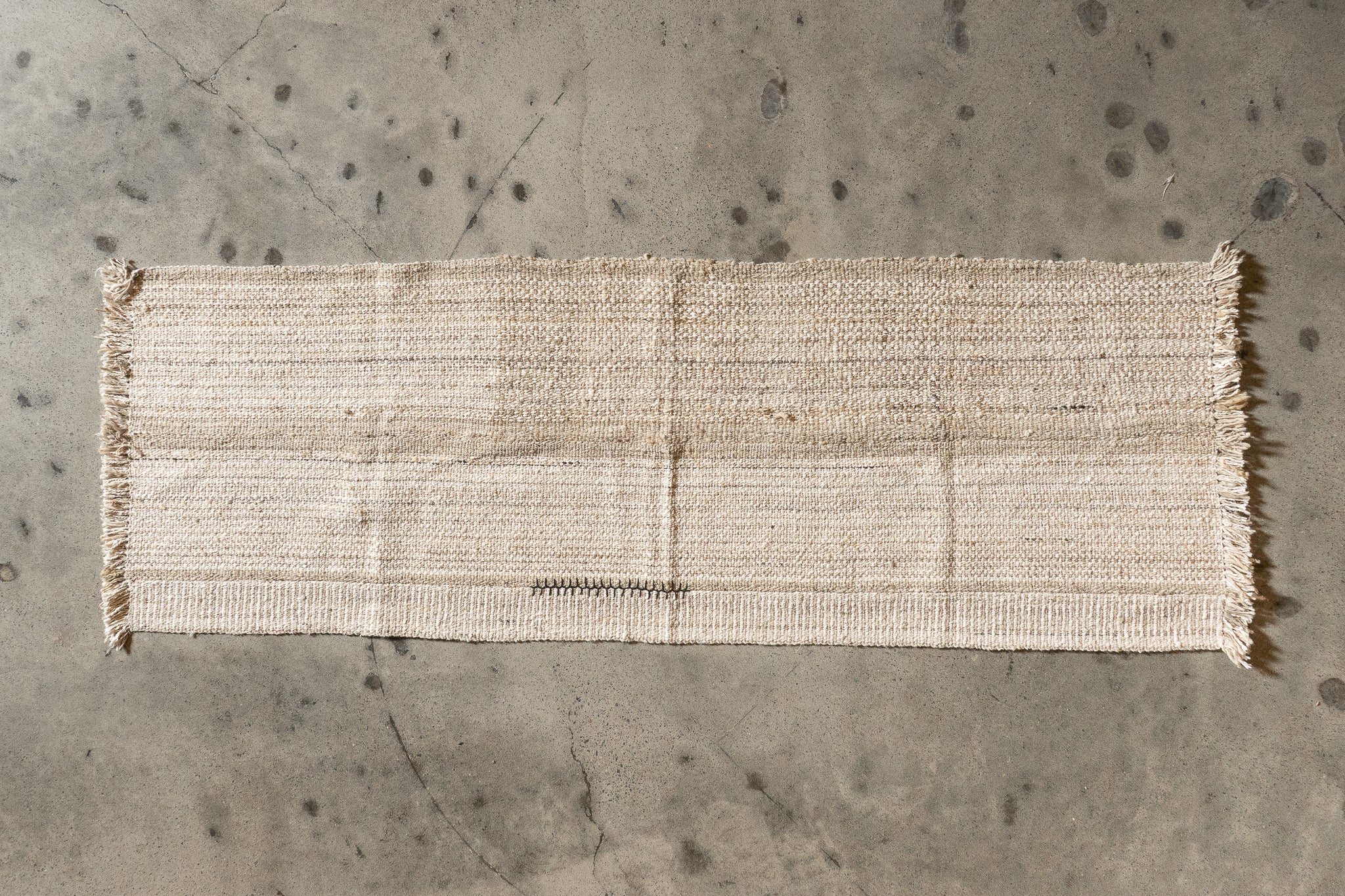 Afghan beige 100% yak wool rug - 86cm x 252cm