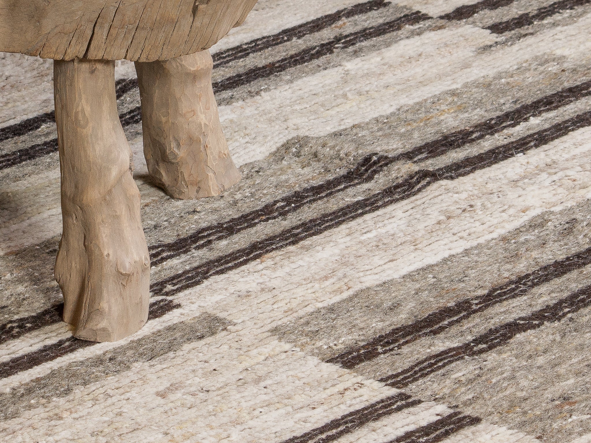 Tapis afghan noir, gris, beige 100% laine - 218cm x 297cm
