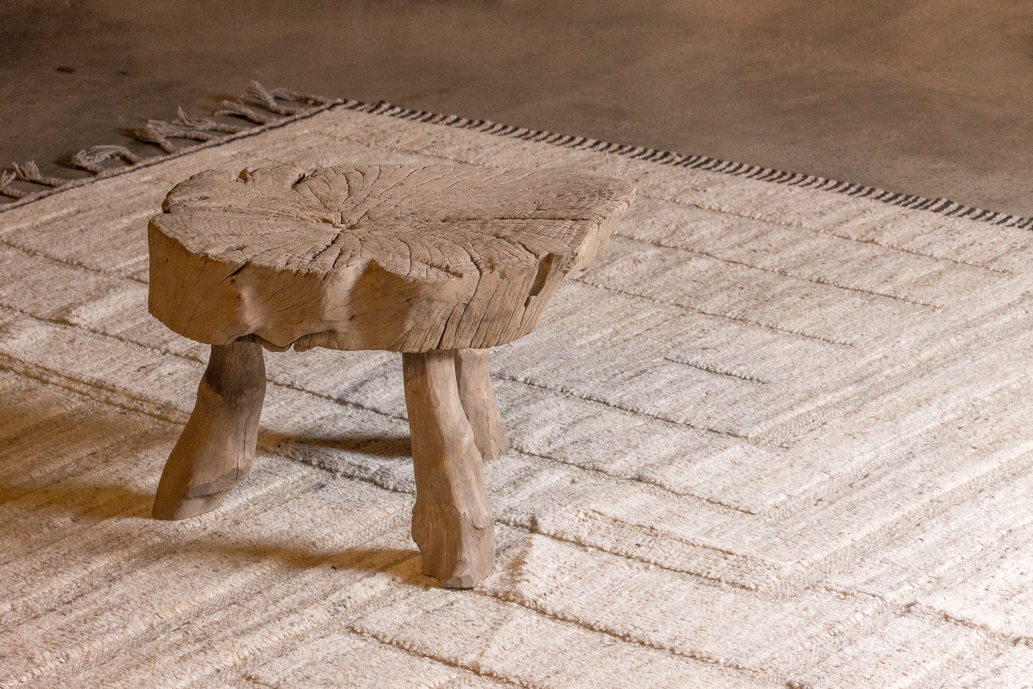 Tapis afghan beige naturel 100% laine - 217cm x 310cm