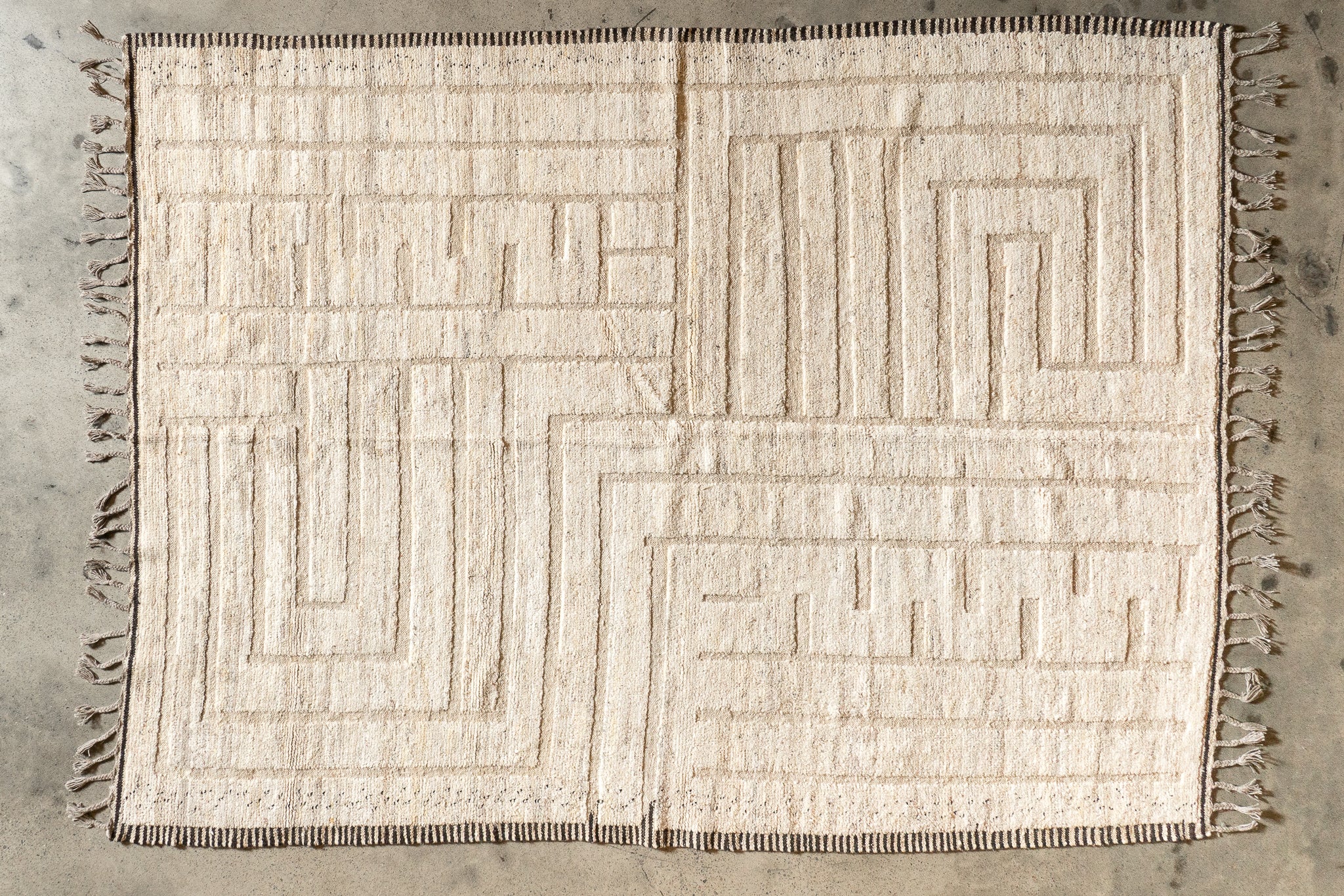 Natural Beige Afghan Rug 100% Wool - 217cm x 310cm