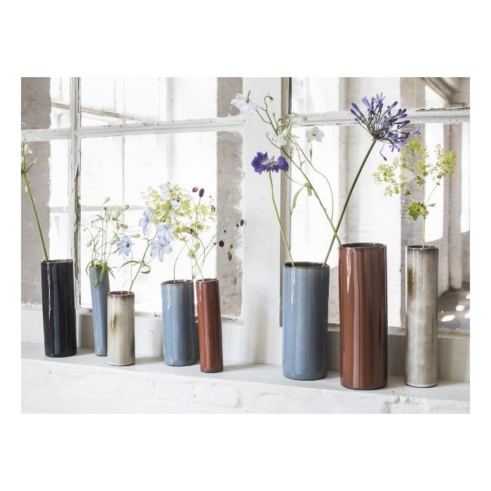 Vase tube - Terre de Rêves - Bleu fumé (H22.5cm)