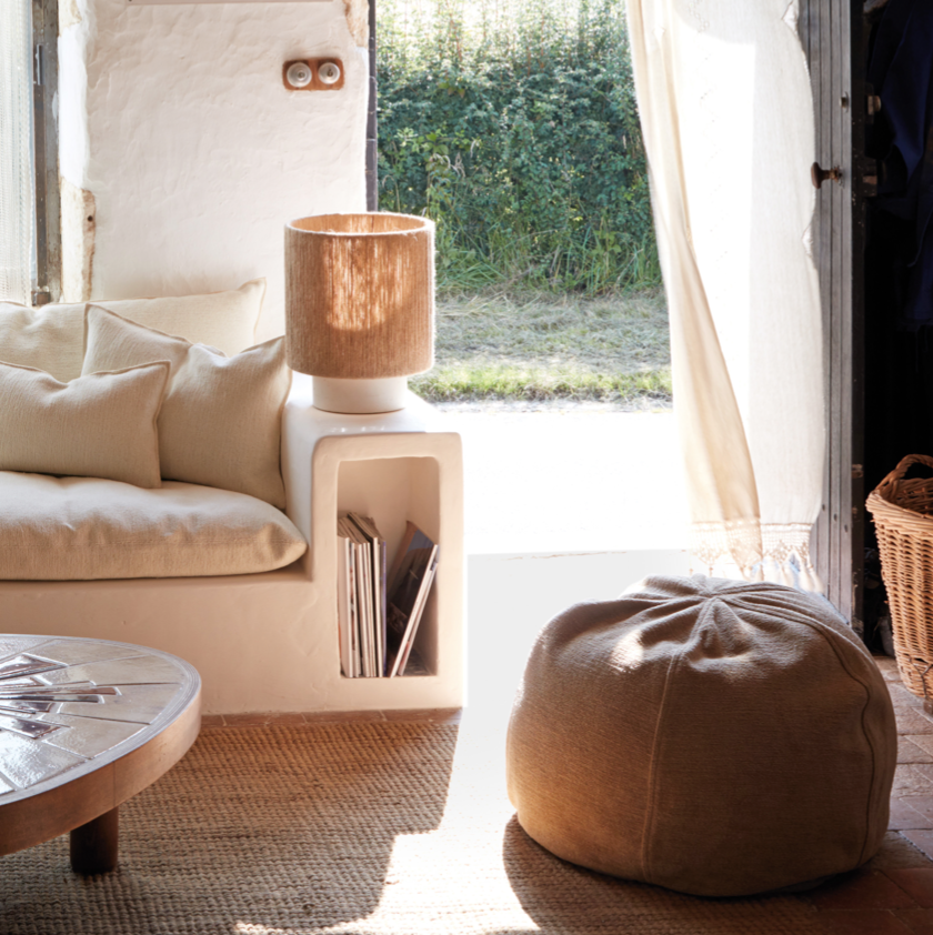 Pouf Bulle Toile Tuftée Upcyclée / Lin