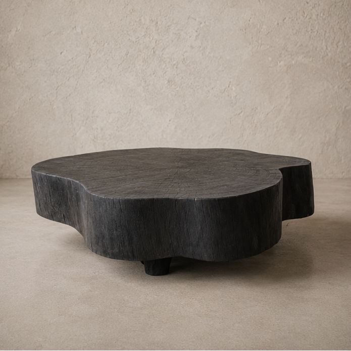 Table basse en bois brulé - Pièce unique