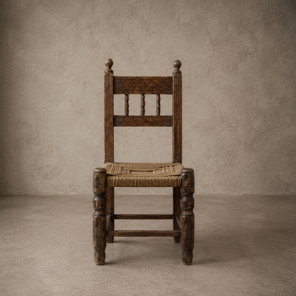 Chaise assise paillée et structure en bois - Pièce unique