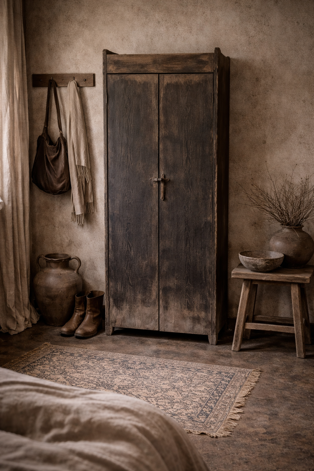 Armoire étroite en pin foncé, 2 portes, 73 x 40 x H183 cm