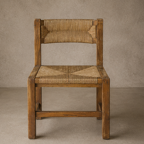 Chaise chinée, bois et assise paillée - Pièce unique