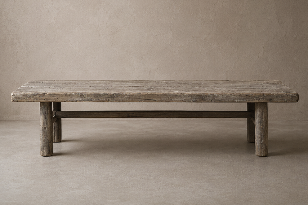 Table basse en peuplier avec traverses - Pièce unique