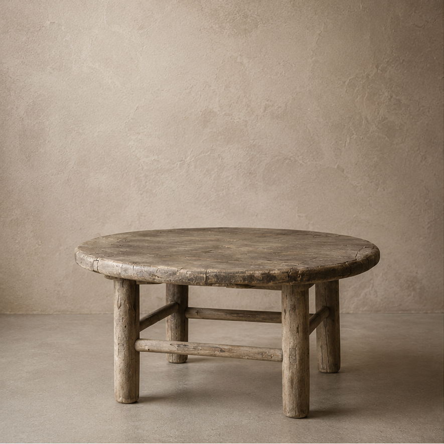 Table basse ronde en orme - Pièce unique