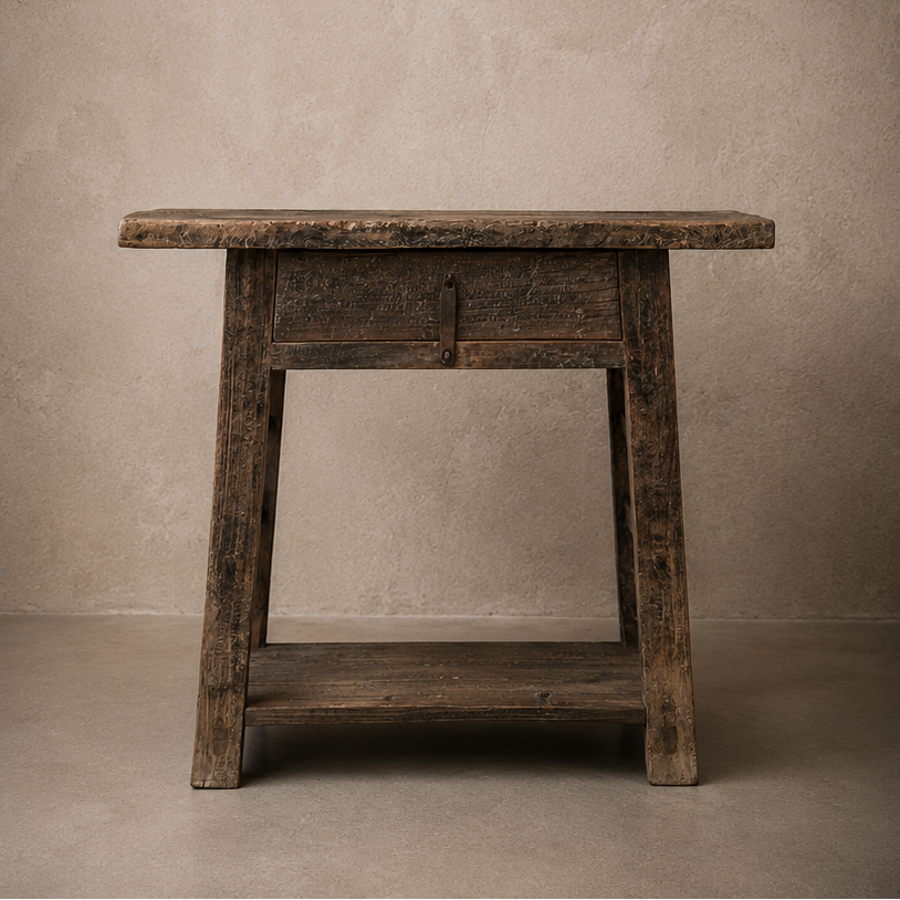 Antique elm console with drawer