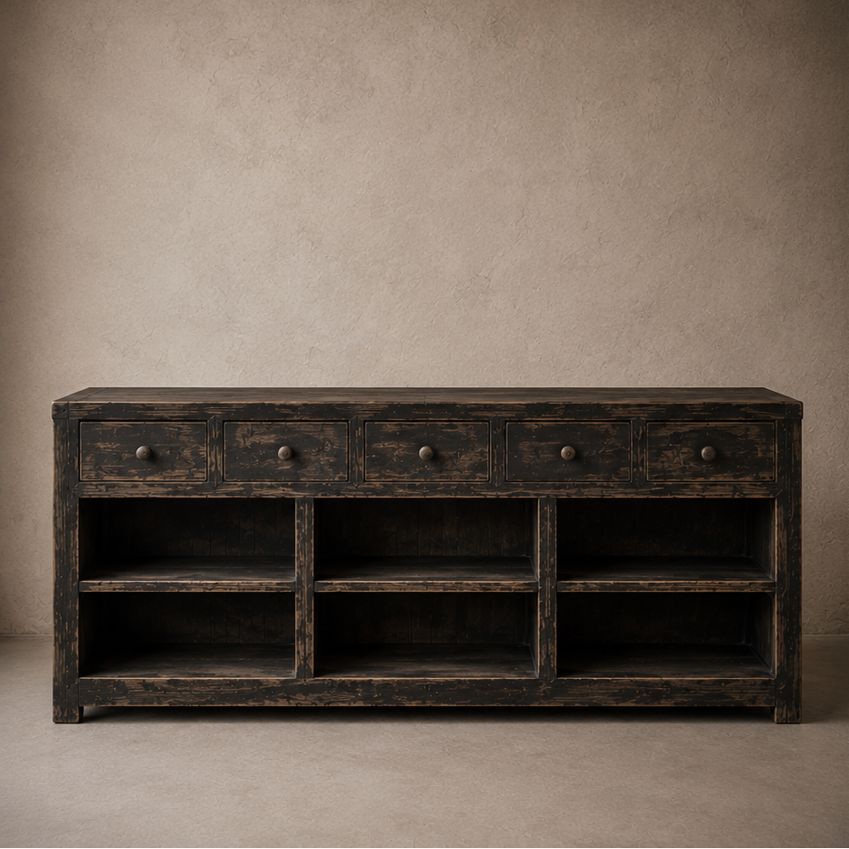 Comptoir en orme ancien laqué noir - Pièce unique