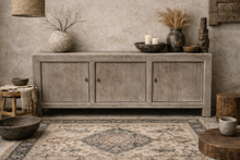 Buffet clair en orme ancien, 3 portes, 19e siècle, Chine, 194 x 44 x H89 cm